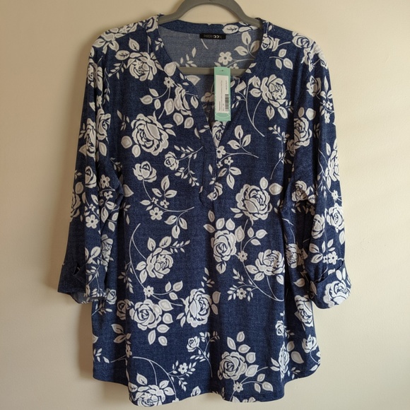 Papermoon Tops - Plus Size Denim and White Tunic Top